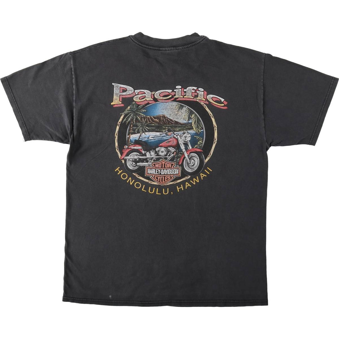 Harley-Davidson Eagle Pattern Motorcycle Bike T-shirt Made in USA Men's L size cotton black type Vintage Second Hand