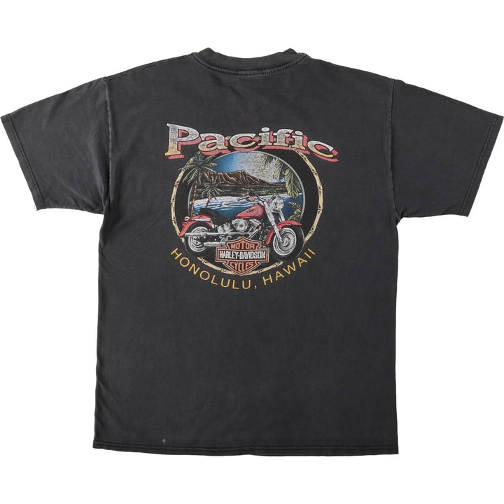 Harley-Davidson Eagle Pattern Motorcycle Bike T-shirt Made in USA Men's L size cotton black type Vintage Second Hand