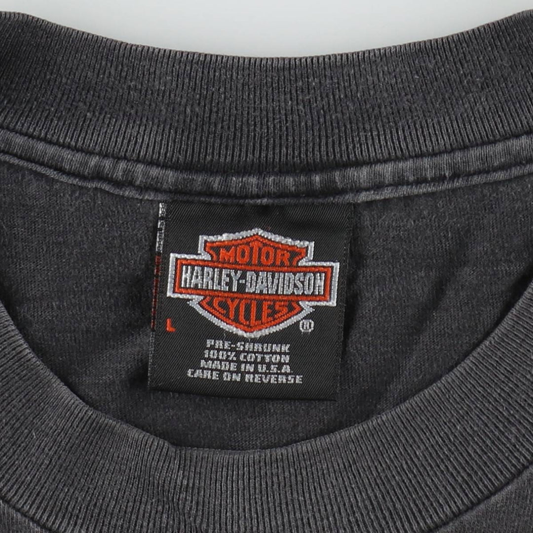 Harley-Davidson Eagle Pattern Motorcycle Bike T-shirt Made in USA Men's L size cotton black type Vintage Second Hand