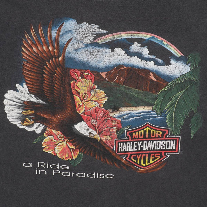 Harley-Davidson Eagle Pattern Motorcycle Bike T-shirt Made in USA Men's L size cotton black type Vintage Second Hand