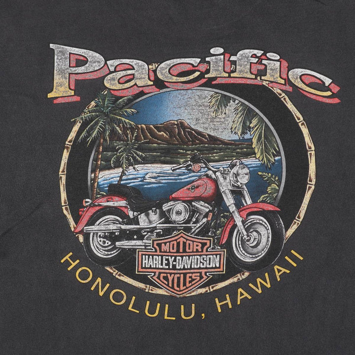 Harley-Davidson Eagle Pattern Motorcycle Bike T-shirt Made in USA Men's L size cotton black type Vintage Second Hand