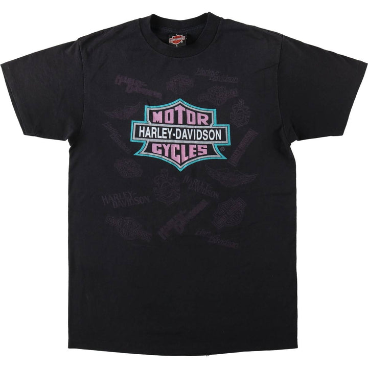 Harley-Davidson Motorcycle Bike T-shirt Made in USA Men's L size cotton black type Vintage Second Hand