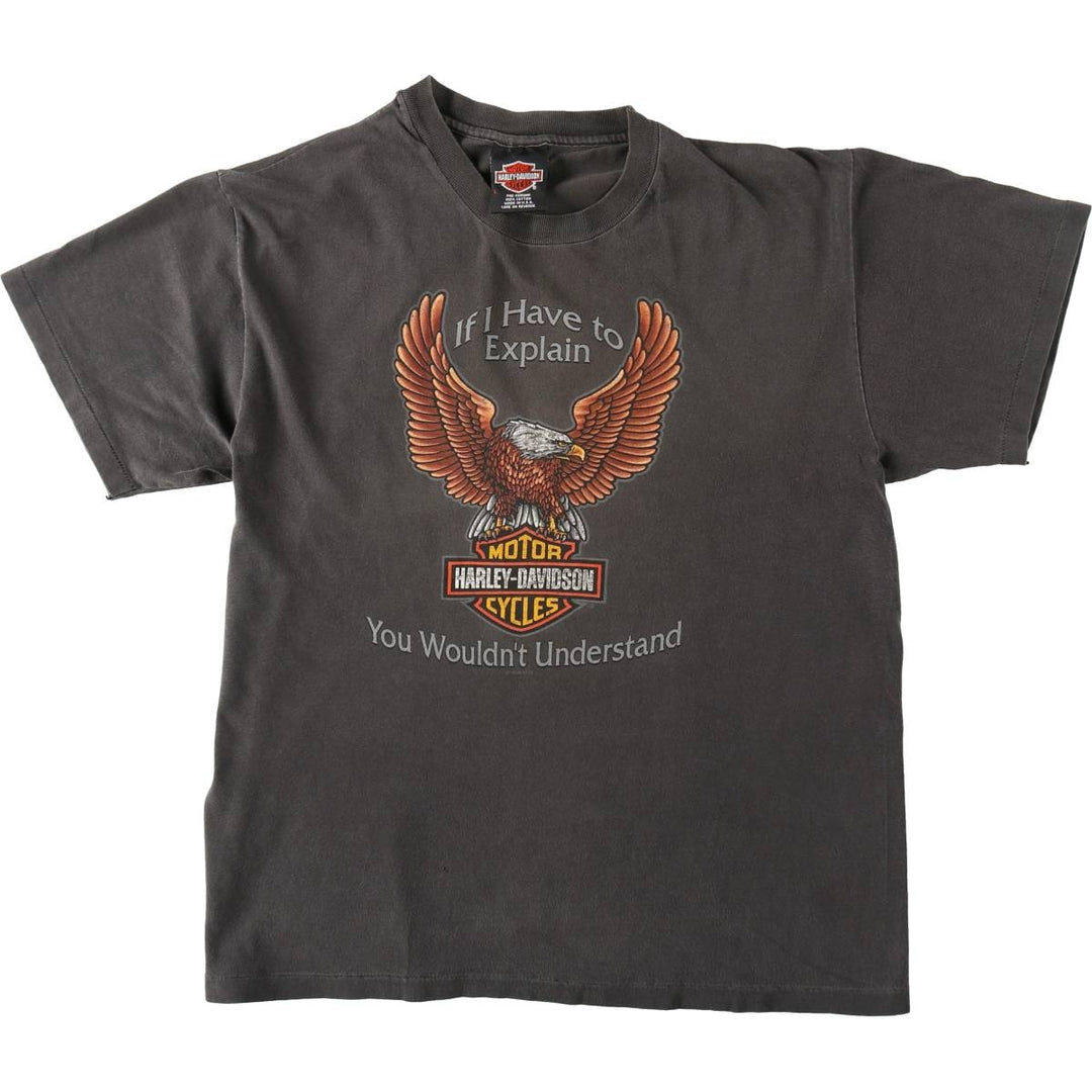 90'S Harley Davidson Eagle Pattern Motorcycle Bike T-shirt Made in USA Men's L size Vintage cotton Charcoal Vintage Second Hand