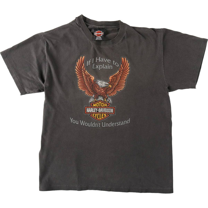 90'S Harley Davidson Eagle Pattern Motorcycle Bike T-shirt Made in USA Men's L size Vintage cotton Charcoal Vintage Second Hand