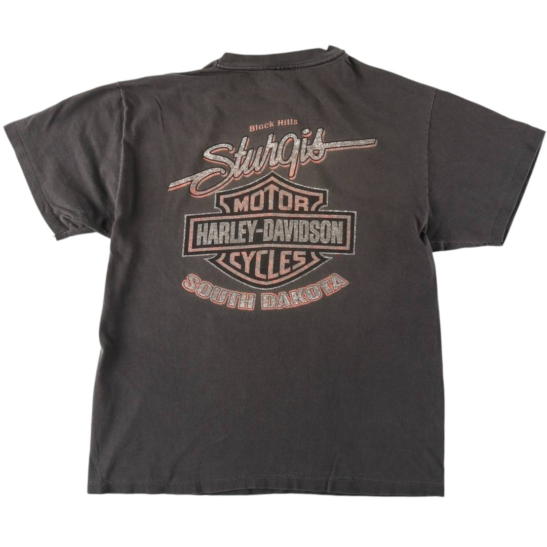 90'S Harley Davidson Eagle Pattern Motorcycle Bike T-shirt Made in USA Men's L size Vintage cotton Charcoal Vintage Second Hand