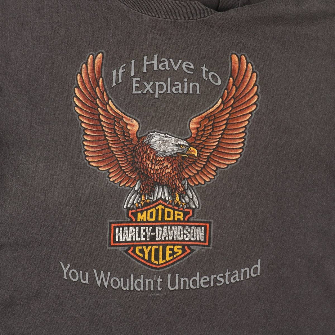 90'S Harley Davidson Eagle Pattern Motorcycle Bike T-shirt Made in USA Men's L size Vintage cotton Charcoal Vintage Second Hand