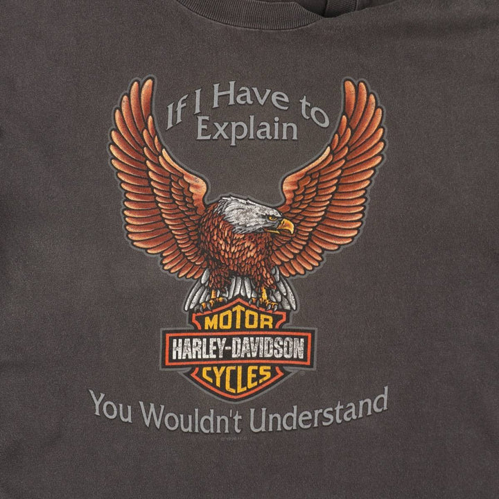 90'S Harley Davidson Eagle Pattern Motorcycle Bike T-shirt Made in USA Men's L size Vintage cotton Charcoal Vintage Second Hand