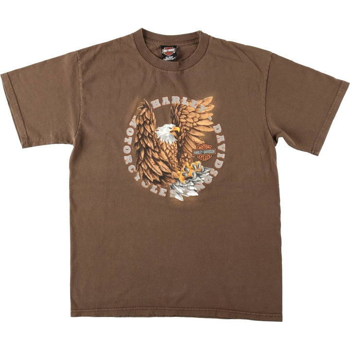 00'S Harley-Davidson Eagle Pattern Motorcycle Bike T-shirt Men's L size cotton brown type Vintage Second Hand