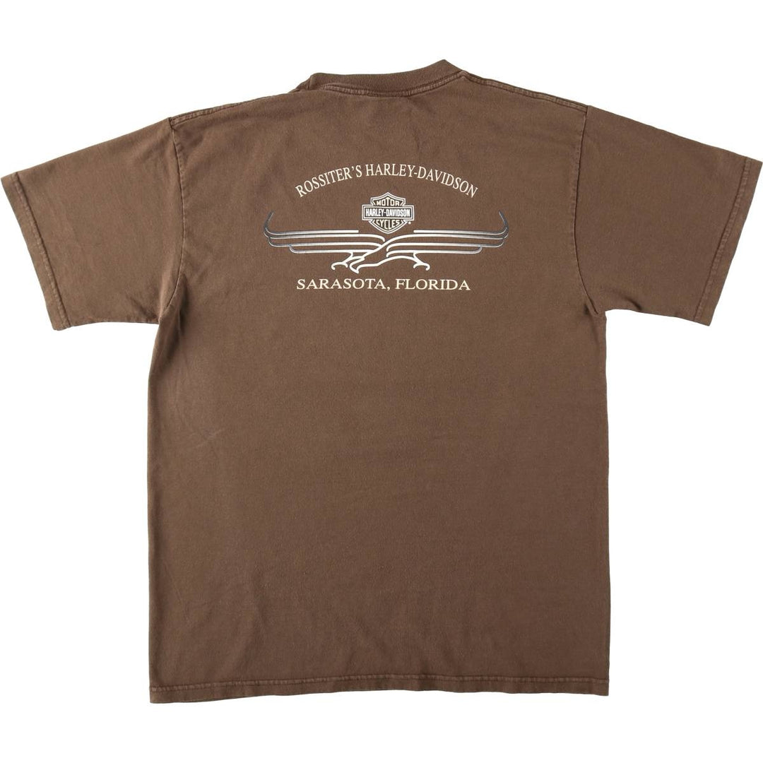 00'S Harley-Davidson Eagle Pattern Motorcycle Bike T-shirt Men's L size cotton brown type Vintage Second Hand