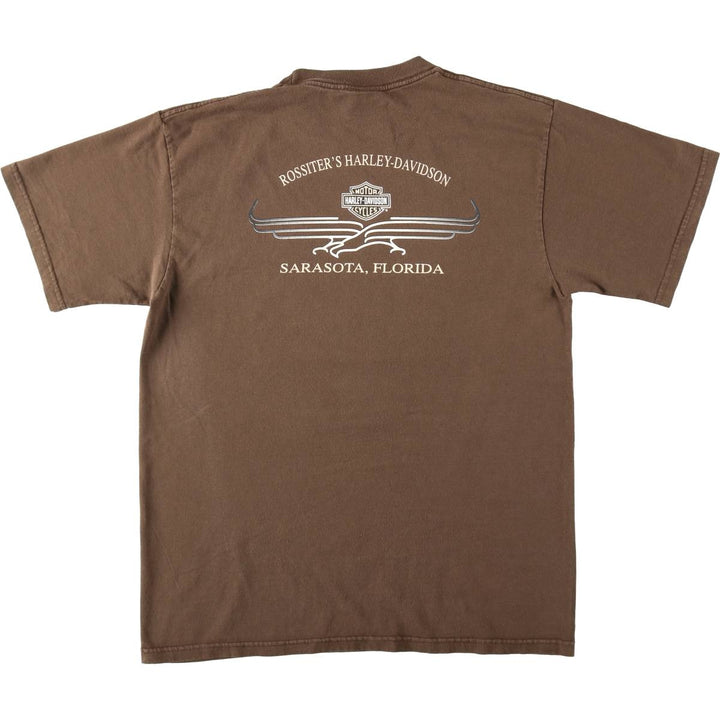 00'S Harley-Davidson Eagle Pattern Motorcycle Bike T-shirt Men's L size cotton brown type Vintage Second Hand