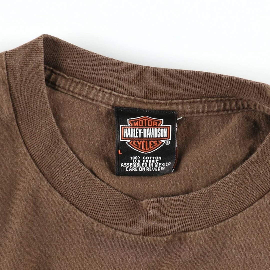 00'S Harley-Davidson Eagle Pattern Motorcycle Bike T-shirt Men's L size cotton brown type Vintage Second Hand