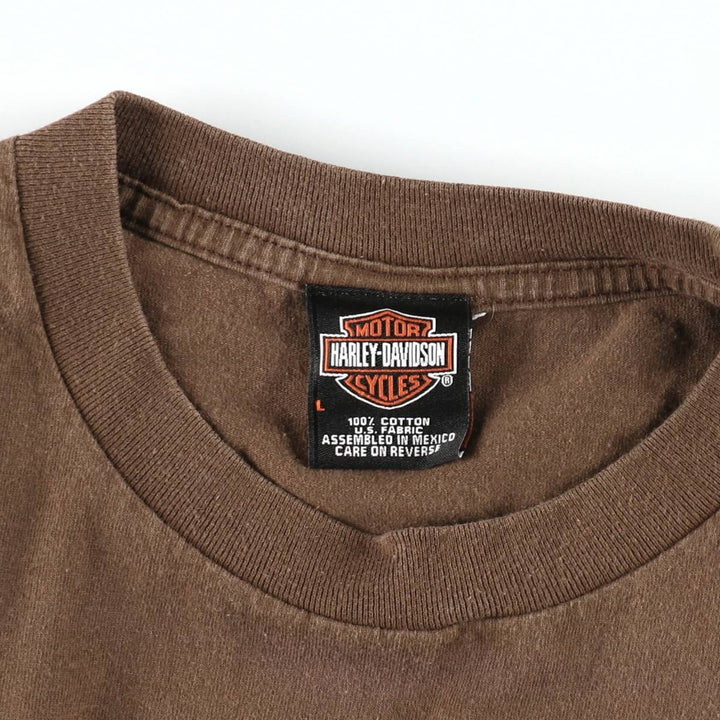 00'S Harley-Davidson Eagle Pattern Motorcycle Bike T-shirt Men's L size cotton brown type Vintage Second Hand