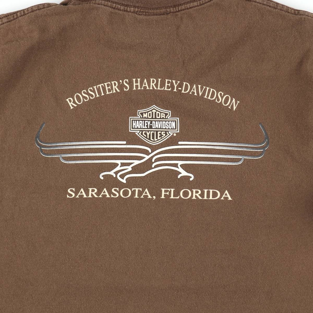 00'S Harley-Davidson Eagle Pattern Motorcycle Bike T-shirt Men's L size cotton brown type Vintage Second Hand