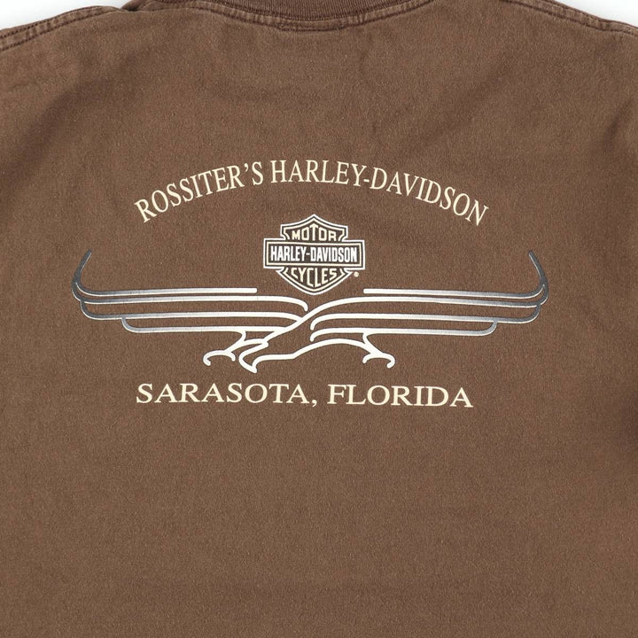00'S Harley-Davidson Eagle Pattern Motorcycle Bike T-shirt Men's L size cotton brown type Vintage Second Hand