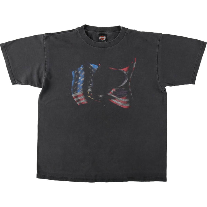 Harley-Davidson Eagle Pattern/Stars and Stripes Motorcycle T-Shirt, Made in USA, Men's XL (approx.) cotton black type Vintage Second Hand