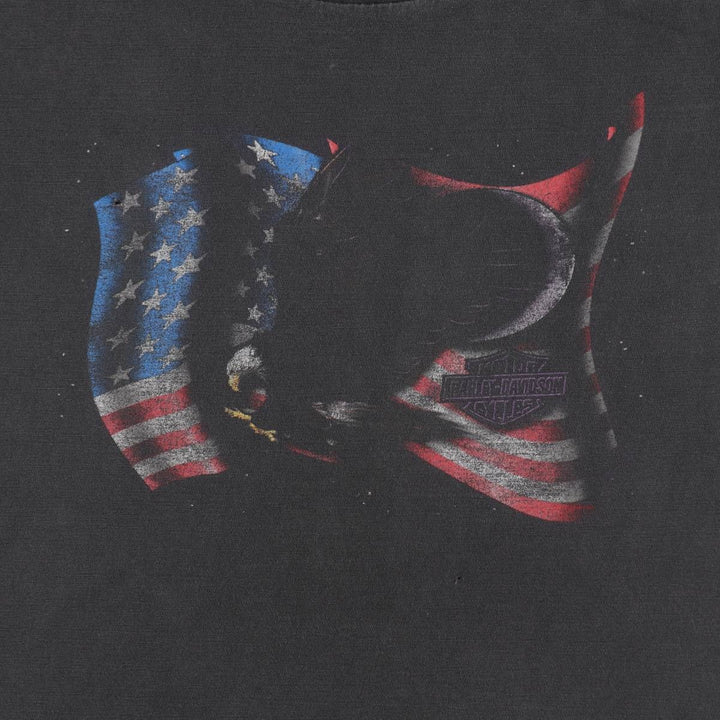 Harley-Davidson Eagle Pattern/Stars and Stripes Motorcycle T-Shirt, Made in USA, Men's XL (approx.) cotton black type Vintage Second Hand