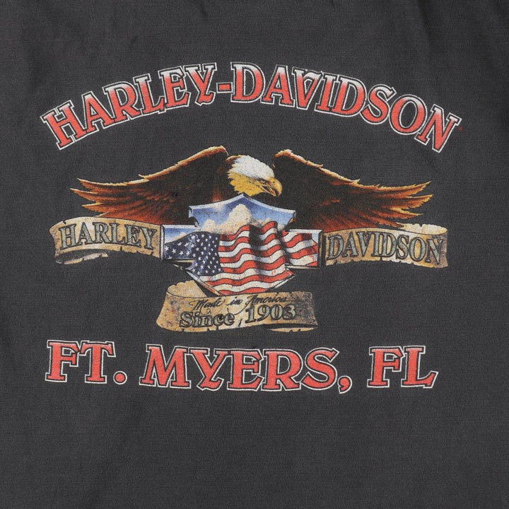 Harley-Davidson Eagle Pattern/Stars and Stripes Motorcycle T-Shirt, Made in USA, Men's XL (approx.) cotton black type Vintage Second Hand