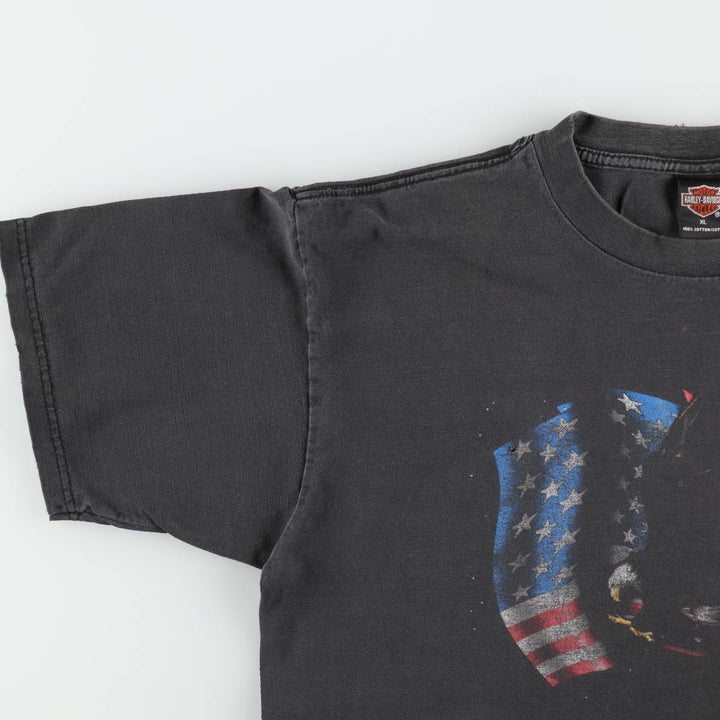 Harley-Davidson Eagle Pattern/Stars and Stripes Motorcycle T-Shirt, Made in USA, Men's XL (approx.) cotton black type Vintage Second Hand