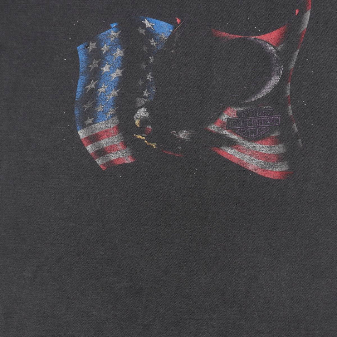 Harley-Davidson Eagle Pattern/Stars and Stripes Motorcycle T-Shirt, Made in USA, Men's XL (approx.) cotton black type Vintage Second Hand