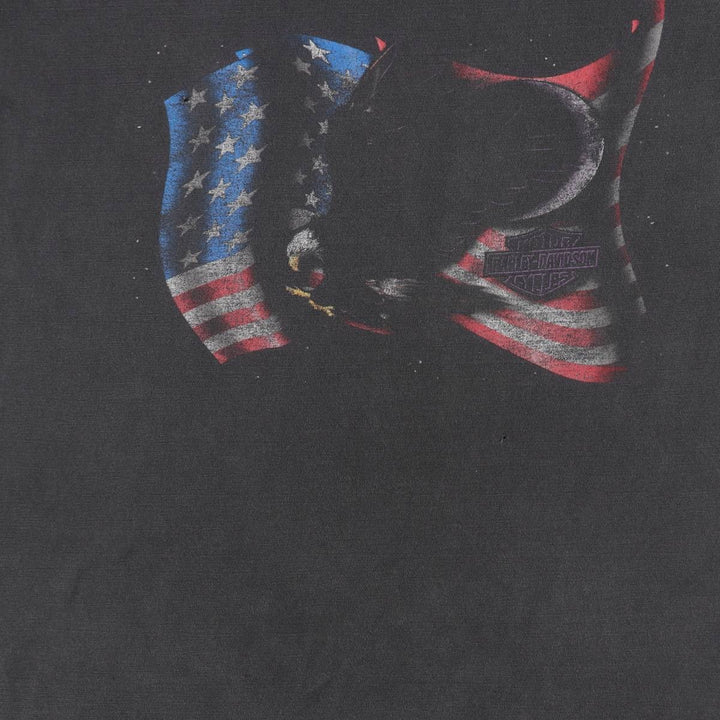 Harley-Davidson Eagle Pattern/Stars and Stripes Motorcycle T-Shirt, Made in USA, Men's XL (approx.) cotton black type Vintage Second Hand