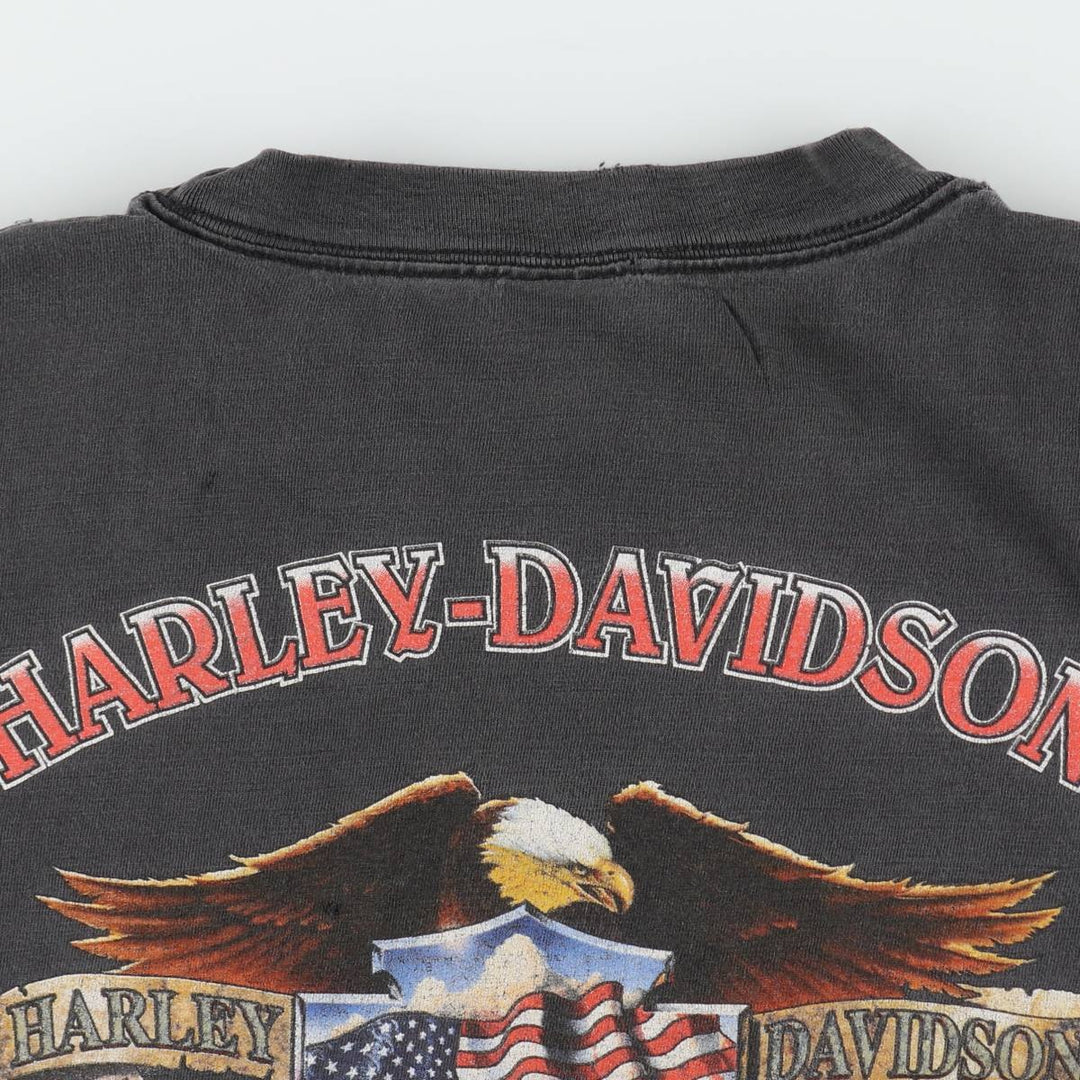 Harley-Davidson Eagle Pattern/Stars and Stripes Motorcycle T-Shirt, Made in USA, Men's XL (approx.) cotton black type Vintage Second Hand