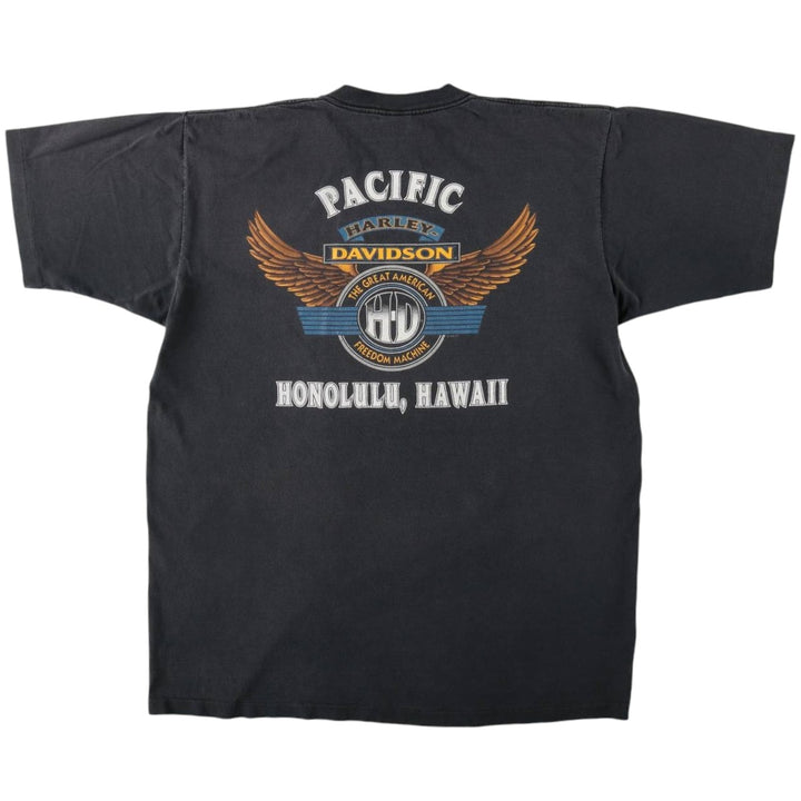 90'S Harley Davidson Eagle Pattern Motorcycle Bike T-shirt Made in USA Men's XL Vintage cotton black type Vintage Second Hand