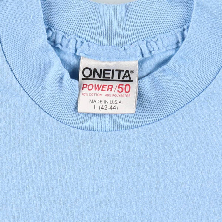 90'S ONEITA Plain T-Shirt, Made in USA, Men's Size L (Equivalent), Vintage cotton Blue type light blue Vintage Second Hand