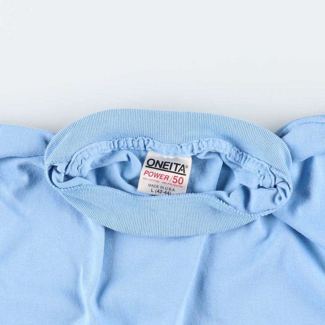 90'S ONEITA Plain T-Shirt, Made in USA, Men's Size L (Equivalent), Vintage cotton Blue type light blue Vintage Second Hand