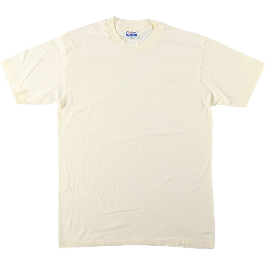 90'S Hanes plain t-shirt, made in USA, men's size L equivalent, vintage. cotton unbleached Vintage Second Hand