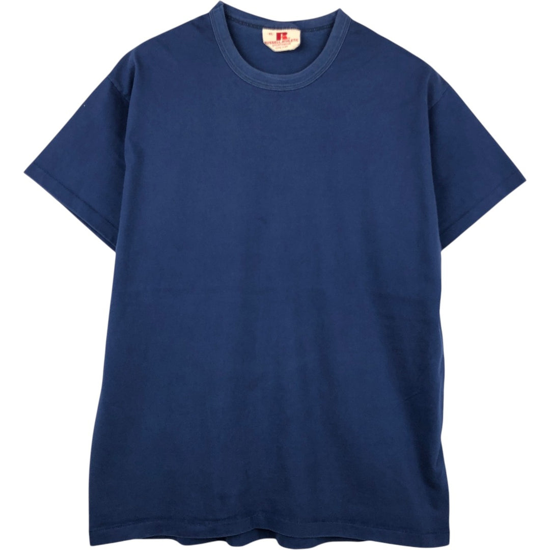 80'S Russell Plain T-Shirt, Made in USA, Men's XL equivalent, Vintage cotton navy blue type Vintage Second Hand