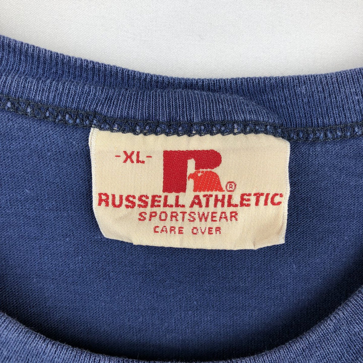 80'S Russell Plain T-Shirt, Made in USA, Men's XL equivalent, Vintage cotton navy blue type Vintage Second Hand
