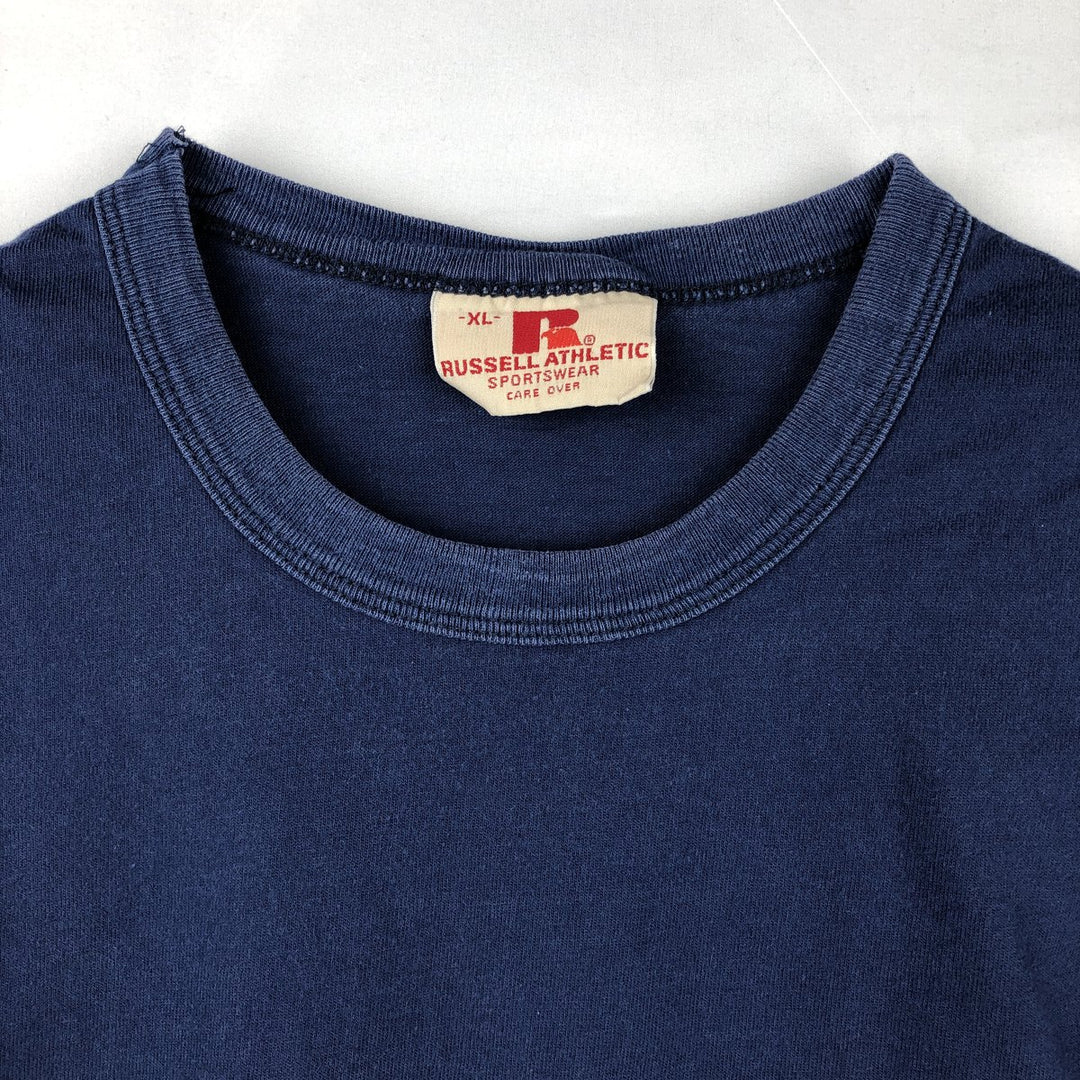 80'S Russell Plain T-Shirt, Made in USA, Men's XL equivalent, Vintage cotton navy blue type Vintage Second Hand