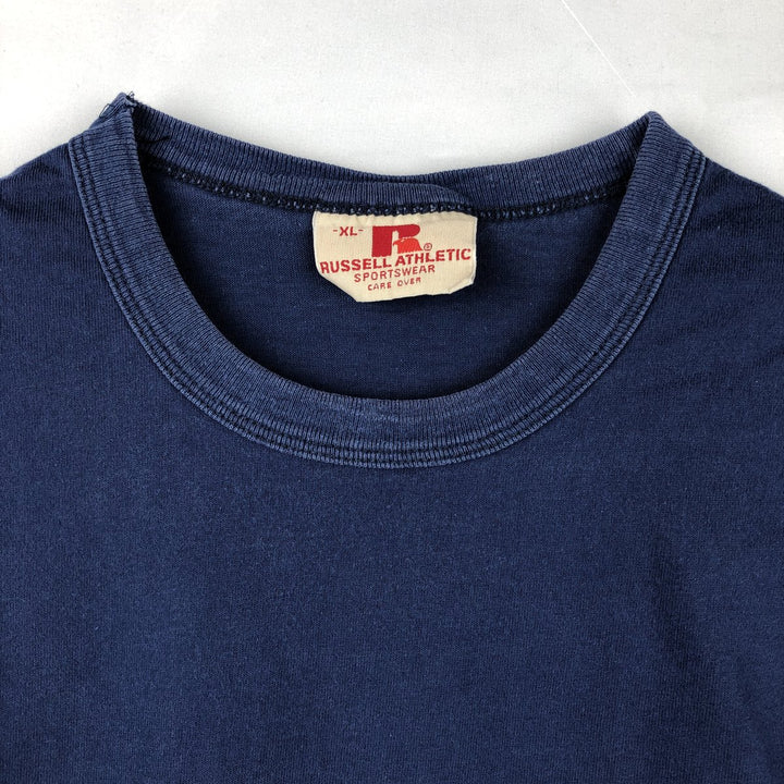 80'S Russell Plain T-Shirt, Made in USA, Men's XL equivalent, Vintage cotton navy blue type Vintage Second Hand