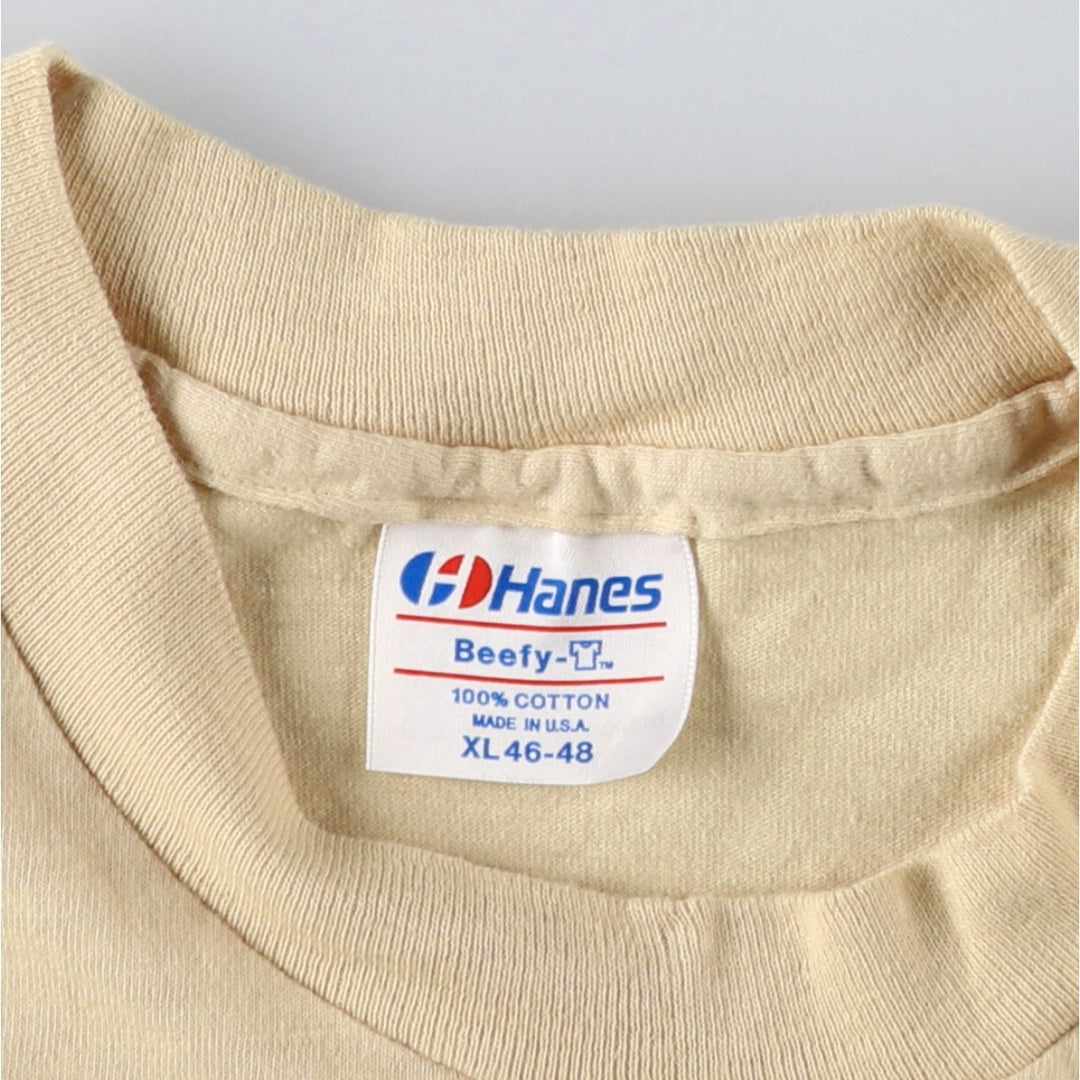 Vintage 90'S Hanes BEEFY-T plain T-shirt, Made in USA, Men's XL cotton Beige type Vintage Second Hand