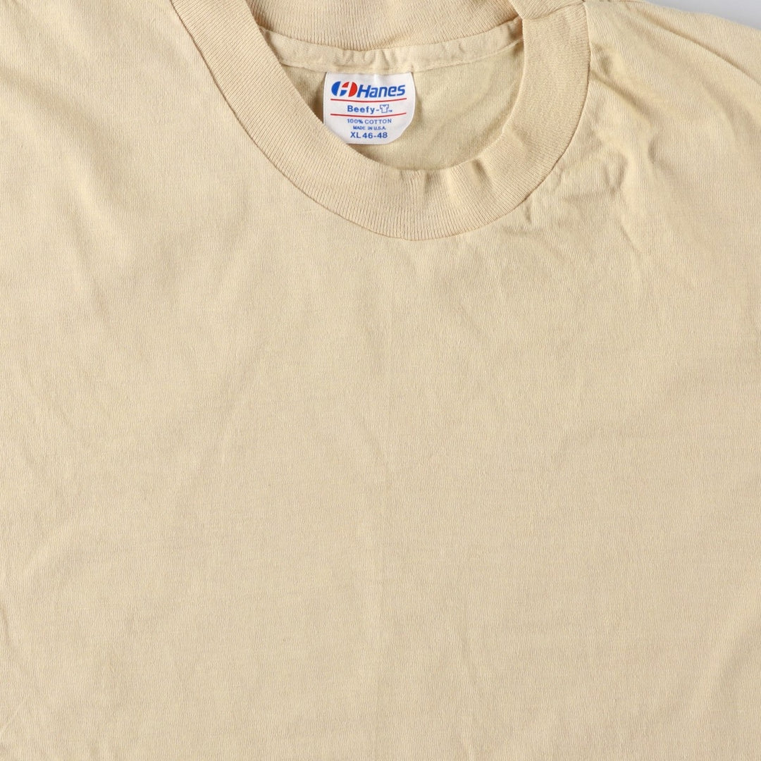 Vintage 90'S Hanes BEEFY-T plain T-shirt, Made in USA, Men's XL cotton Beige type Vintage Second Hand