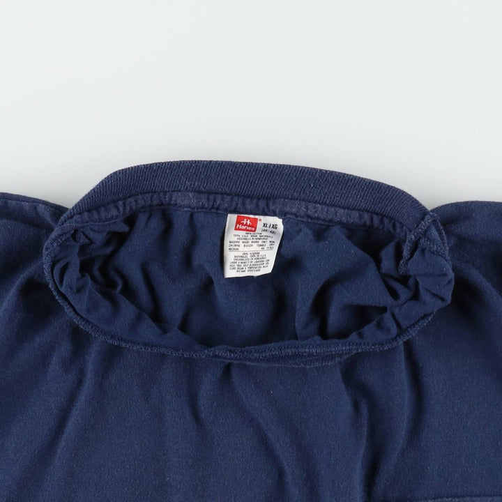90'S Hanes plain pocket t-shirt, men's size XL equivalent, vintage. cotton navy blue type Vintage Second Hand