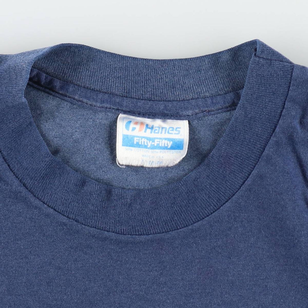 1980'S Hanes Fifty-Fifty Blue Tag Plain T-Shirt, Made in USA, Men's Size L (Equivalent), Vintage cotton navy blue type Vintage Second Hand