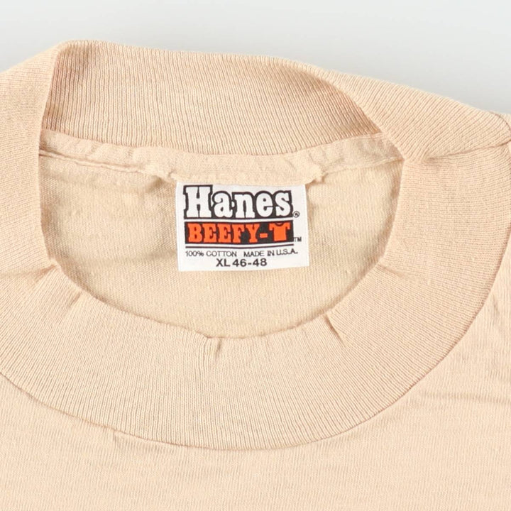 80'S Hanes BEEFY-T Orange Tag Plain T-Shirt Made in USA Men's XL Equivalent Vintage cotton Beige type Vintage Second Hand