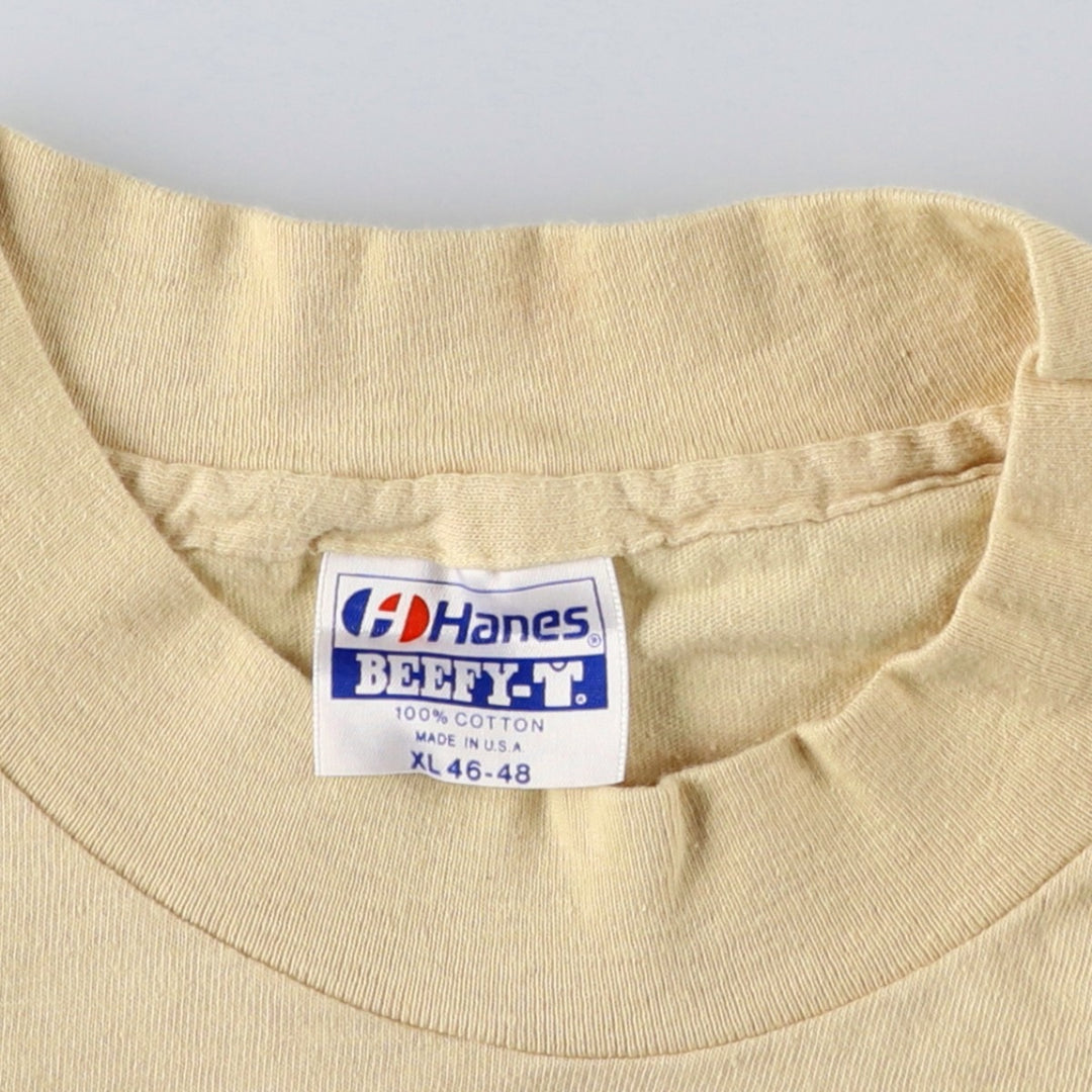 Vintage 90'S Hanes BEEFY-T plain T-shirt, Made in USA, Men's XL cotton Beige type Vintage Second Hand