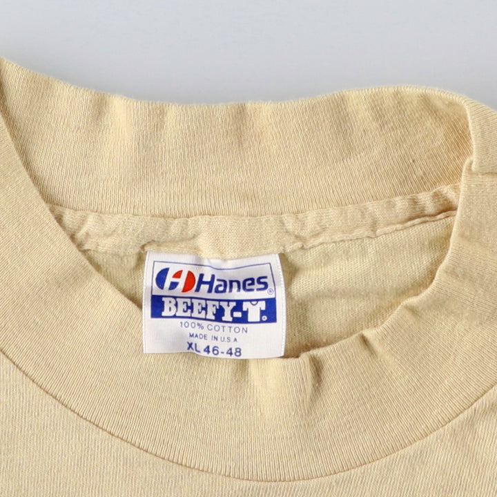 Vintage 90'S Hanes BEEFY-T plain T-shirt, Made in USA, Men's XL cotton Beige type Vintage Second Hand