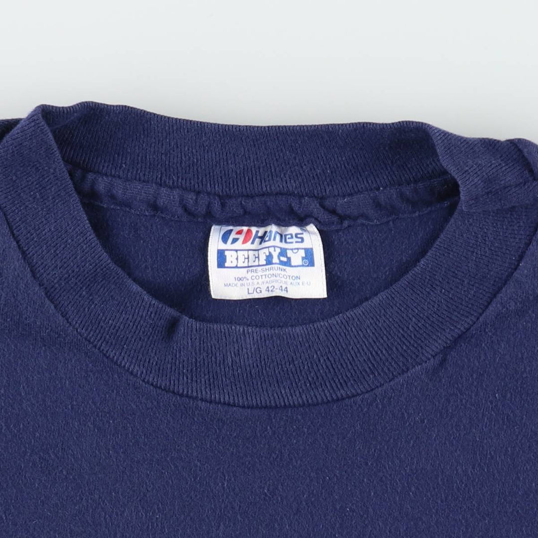 80'S Hanes BEEFY-T Blue Tag Plain T-Shirt Made in USA Men's Size L (Equivalent) Vintage cotton navy blue type Vintage Second Hand