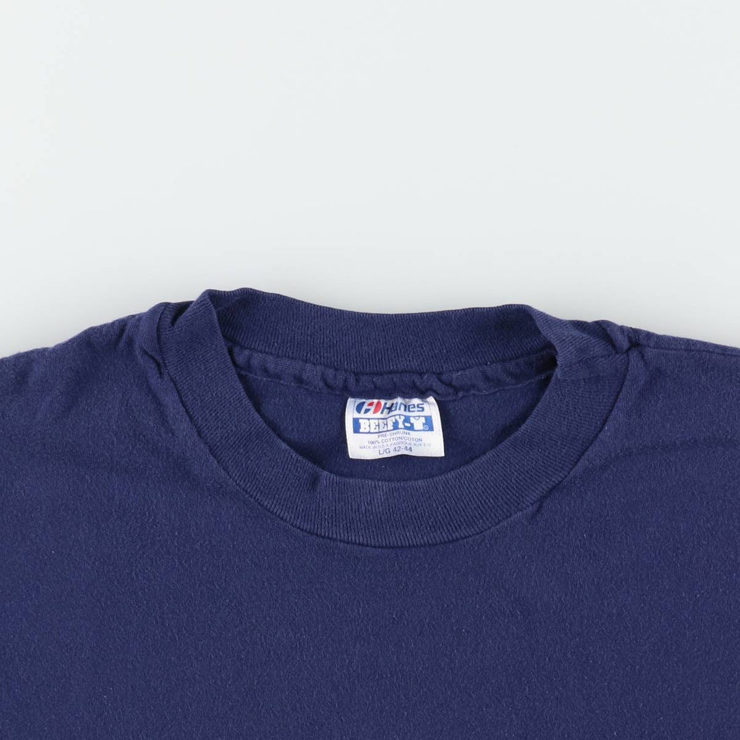 80'S Hanes BEEFY-T Blue Tag Plain T-Shirt Made in USA Men's Size L (Equivalent) Vintage cotton navy blue type Vintage Second Hand