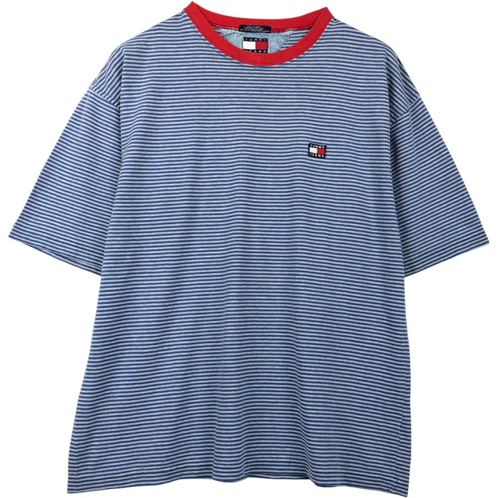 90'S Tommy Hilfiger JEANS Short-Sleeve Striped T-Shirt, Men's Size XL (Equivalent), Vintage cotton blue type Vintage Second Hand