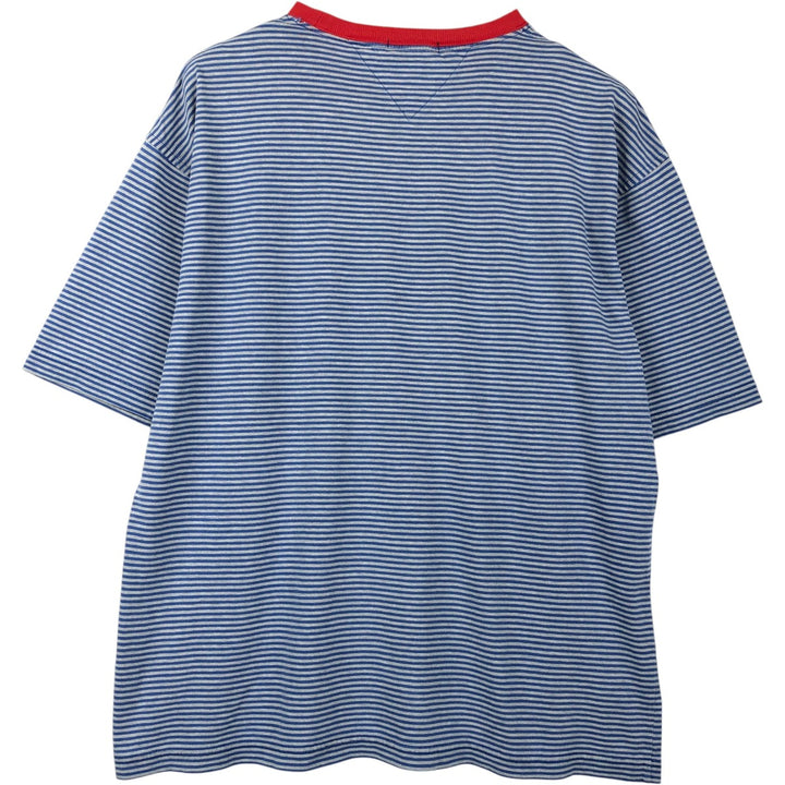 90'S Tommy Hilfiger JEANS Short-Sleeve Striped T-Shirt, Men's Size XL (Equivalent), Vintage cotton blue type Vintage Second Hand