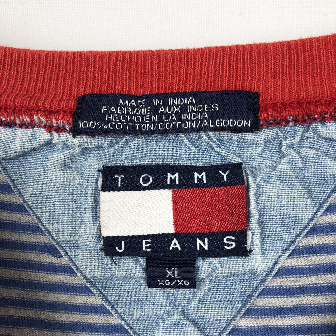 90'S Tommy Hilfiger JEANS Short-Sleeve Striped T-Shirt, Men's Size XL (Equivalent), Vintage cotton blue type Vintage Second Hand