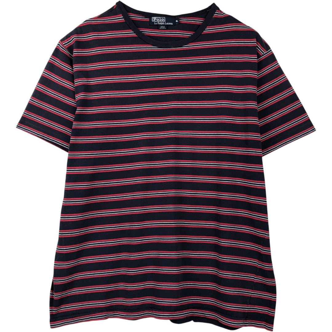 Ralph Lauren POLO by Ralph Lauren Multi-stripe Short-Sleeve Striped T-Shirt, Men's Size XL (approx.) cotton navy blue type Vintage Second Hand