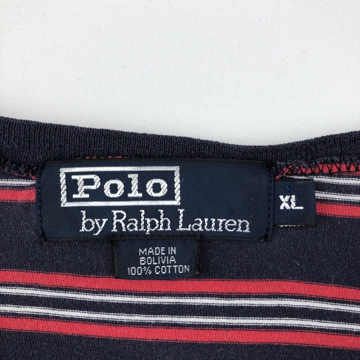 Ralph Lauren POLO by Ralph Lauren Multi-stripe Short-Sleeve Striped T-Shirt, Men's Size XL (approx.) cotton navy blue type Vintage Second Hand