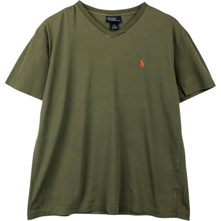 Ralph Lauren POLO by Ralph Lauren V-neck short-sleeved T-shirt with a single logo, men's size M (approx.) cotton Khaki type Vintage Second Hand