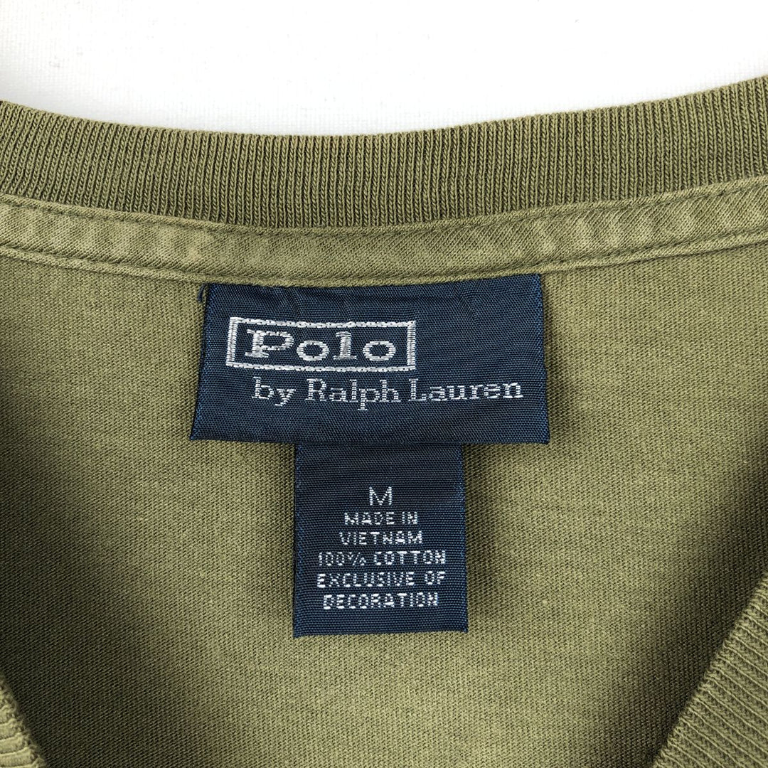 Ralph Lauren POLO by Ralph Lauren V-neck short-sleeved T-shirt with a single logo, men's size M (approx.) cotton Khaki type Vintage Second Hand