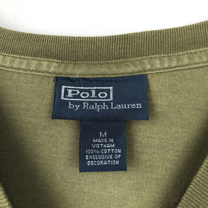 Ralph Lauren POLO by Ralph Lauren V-neck short-sleeved T-shirt with a single logo, men's size M (approx.) cotton Khaki type Vintage Second Hand
